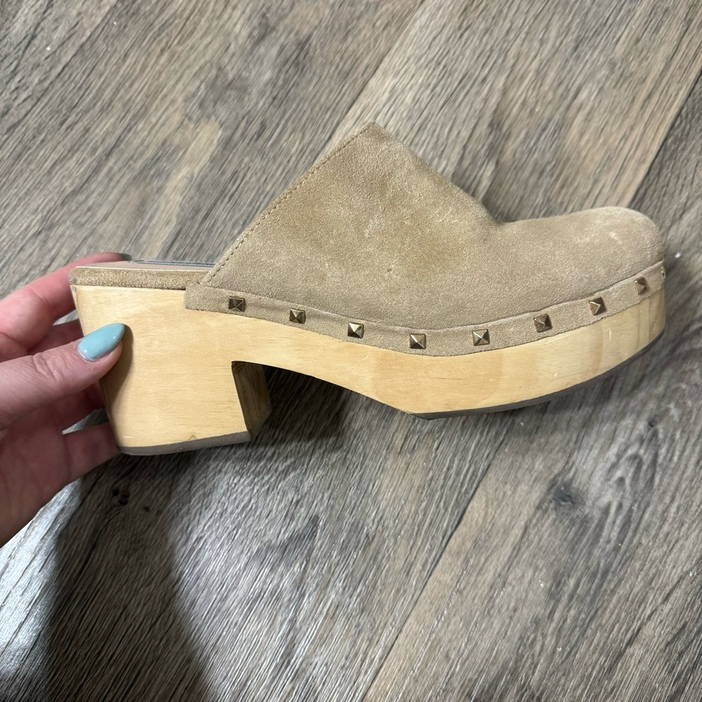 Studded Tan Suede Mules